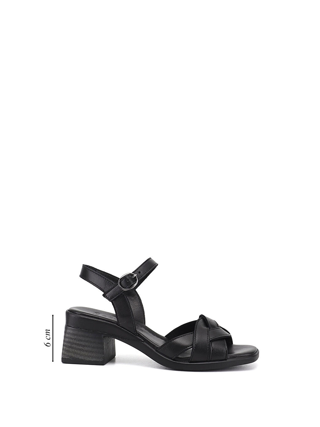 Siyah Kadın SİYAH Örgü Bantlı Kalın Topuklu Hakiki Deri Sandalet-1