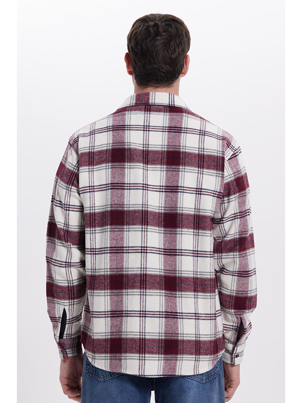 Bordo Erkek Relax Fit Rahat Kesim Kışlık Kareli Oduncu Gömlek-5