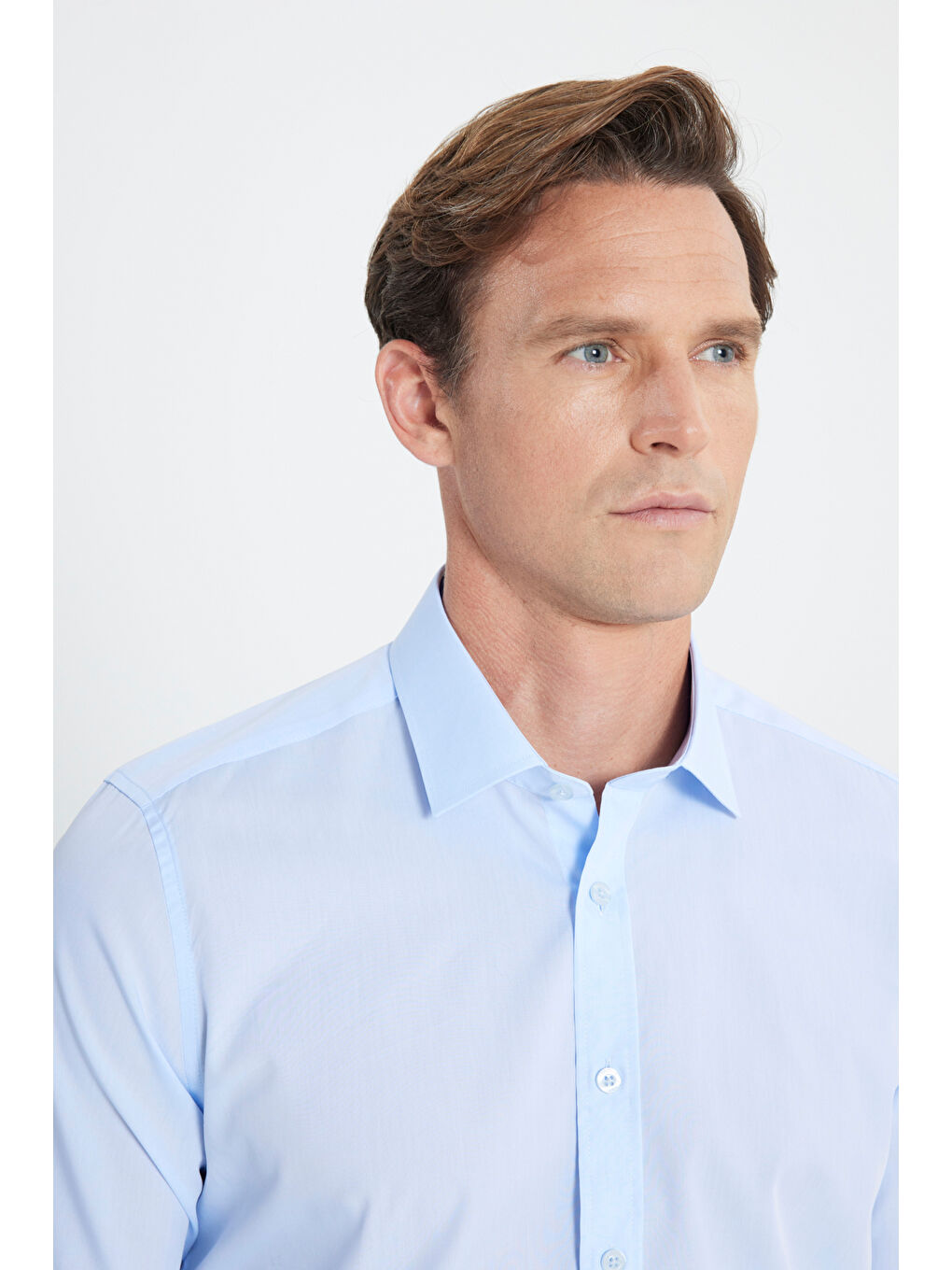 Erkek Açık Mavi Su Geçirmeyen Leke Tutmaz %100 Pamuk Slim Fit Dar Kesim Klasik Yaka Nano Gömlek-3