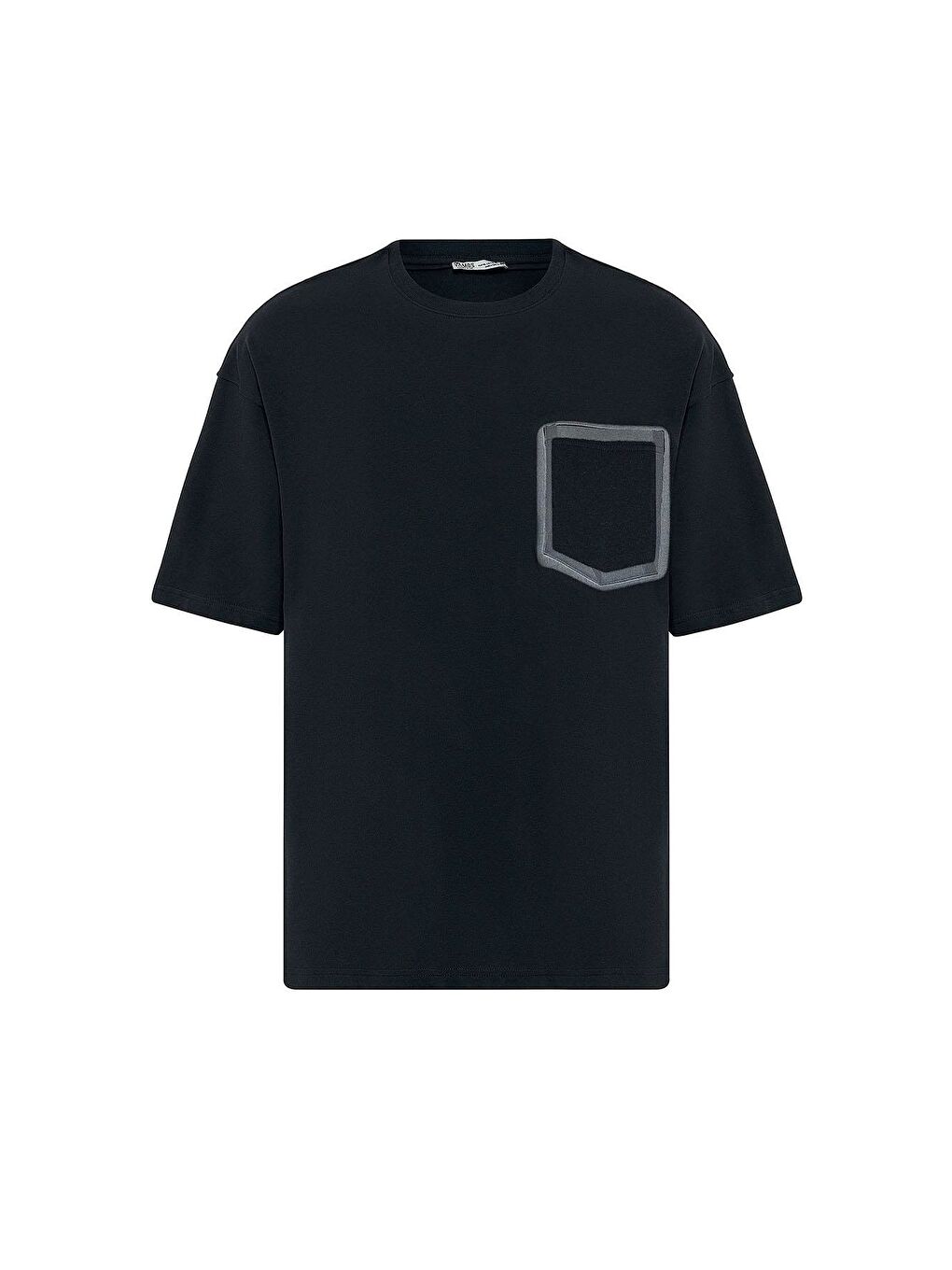 Bisiklet Yaka Cepli Oversize Tişört Siyah-1