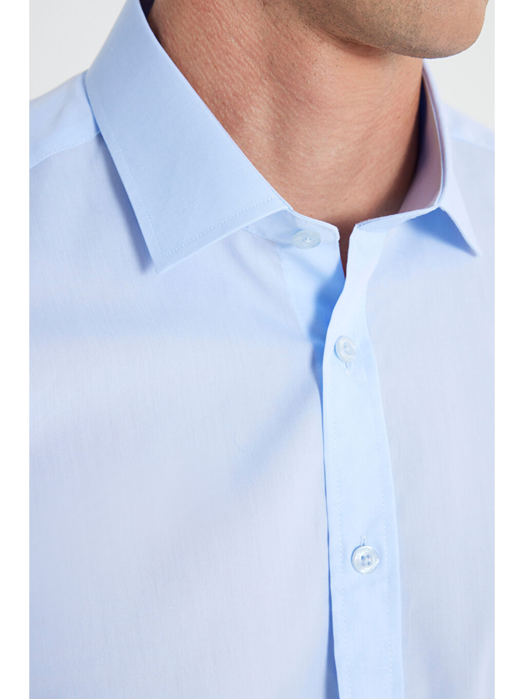 Erkek Açık Mavi Su Geçirmeyen Leke Tutmaz %100 Pamuk Slim Fit Dar Kesim Klasik Yaka Nano Gömlek-4