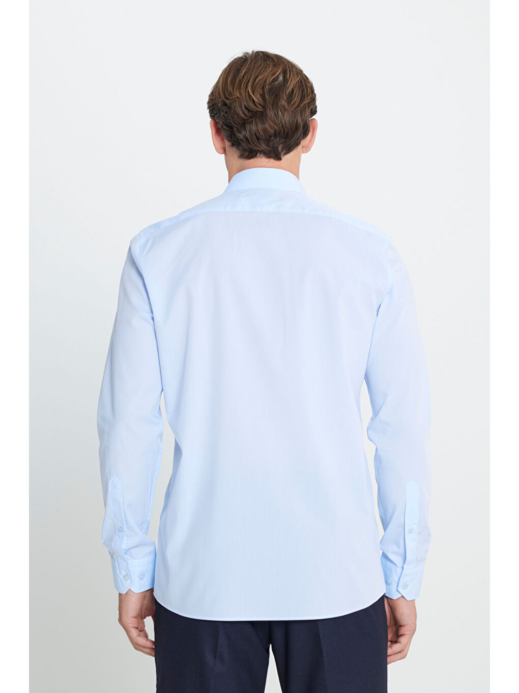 Erkek Açık Mavi Su Geçirmeyen Leke Tutmaz %100 Pamuk Slim Fit Dar Kesim Klasik Yaka Nano Gömlek-5