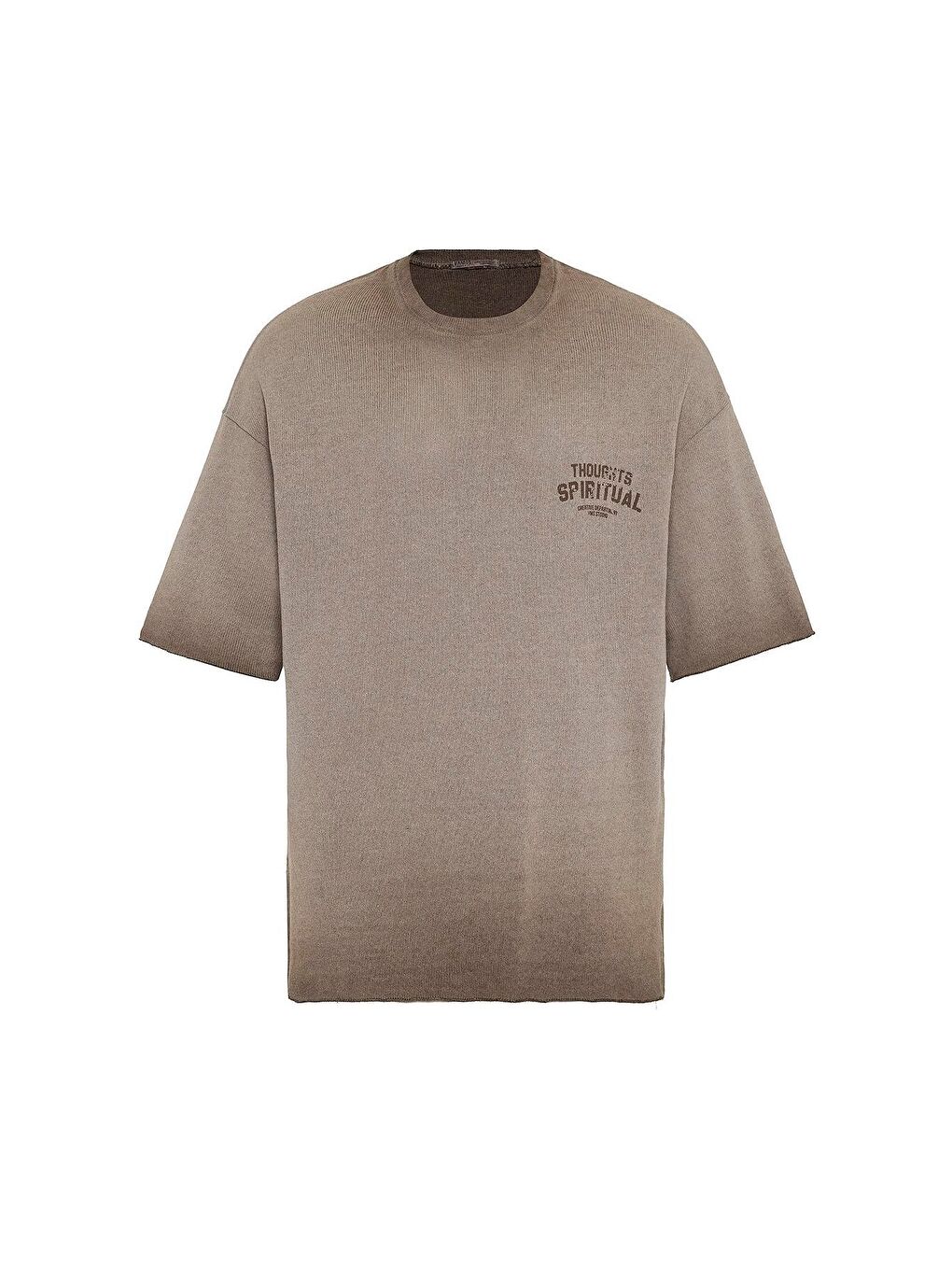 Kahverengi Yıkamalı Oversize Triko Tişört Kahve-1