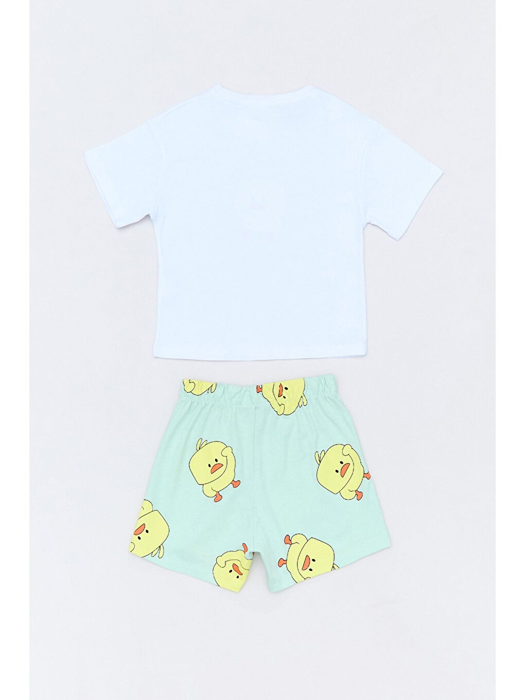 Turkuaz %100 Pamuk Civciv Baskılı Kız Çocuk Şortlu Pijama Takımı-1