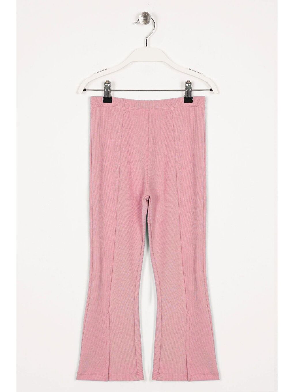 Ön Paçası Yırtmaç Detaylı Fitilli Pembe Renk Kız Çocuk Tayt