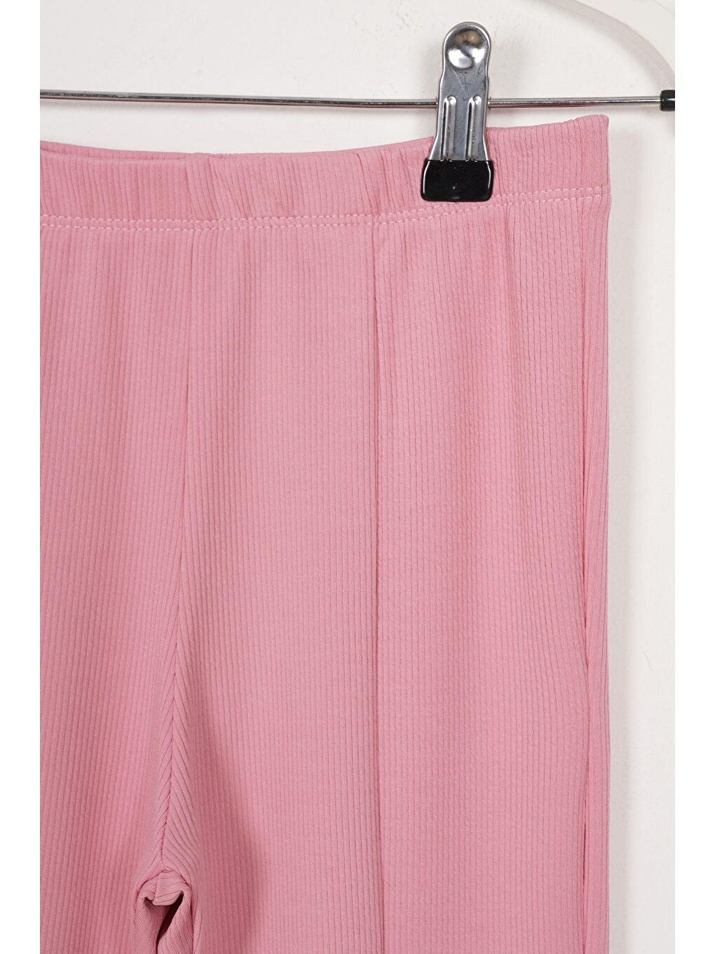 Ön Paçası Yırtmaç Detaylı Fitilli Pembe Renk Kız Çocuk Tayt-1