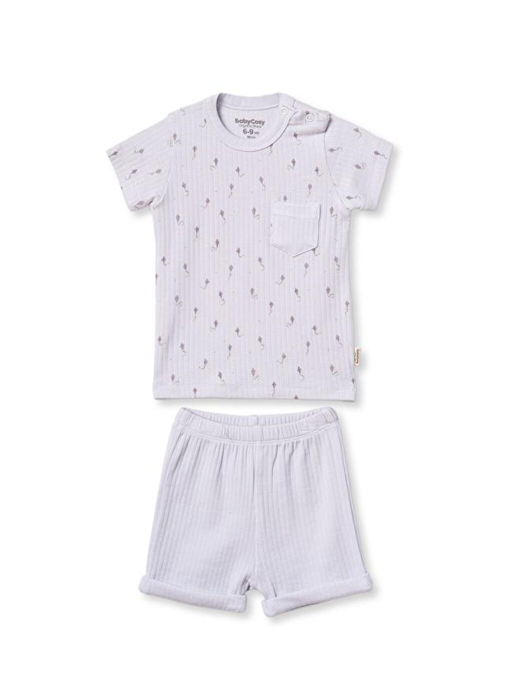 Gri Bebek Kısa Kollu Tişört ve Pantolon Takımı, %100 Pamuk, Bebek ve Yenidoğan Serisi - CSYM31114