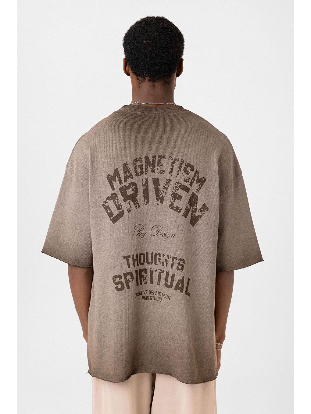 Kahverengi Yıkamalı Oversize Triko Tişört Kahve-4