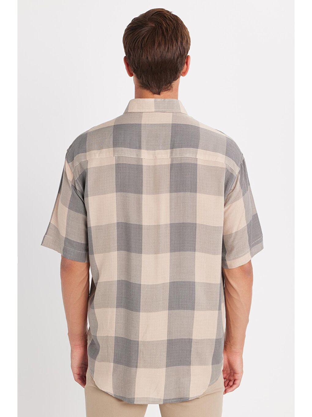 Karışık Erkek Relax Fit Rahat Kesim Spor Yaka Kısa Kollu Viskon Kareli Gömlek-4