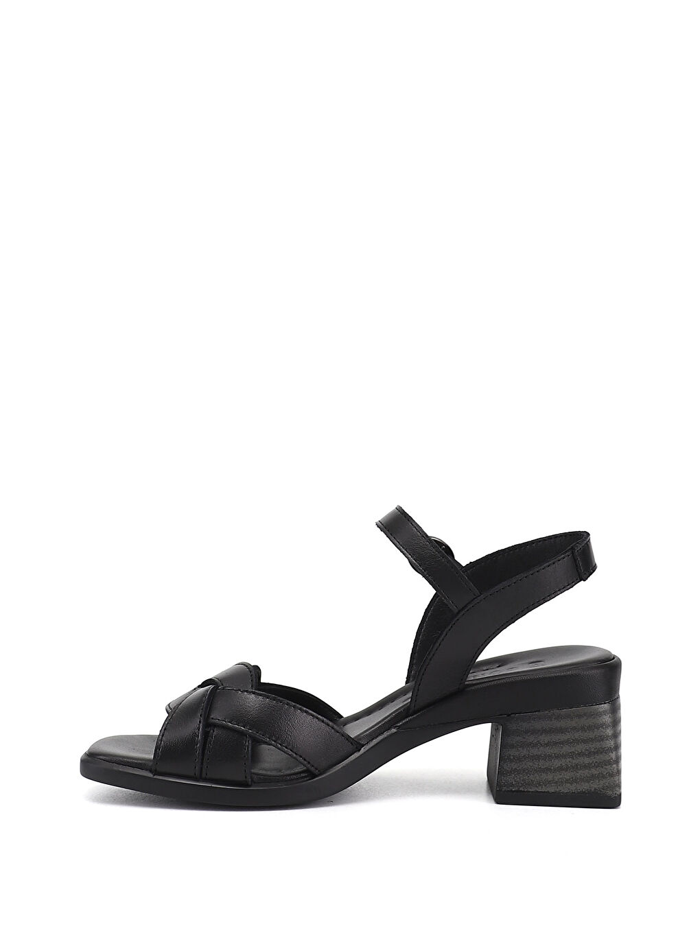 Siyah Kadın SİYAH Örgü Bantlı Kalın Topuklu Hakiki Deri Sandalet-4