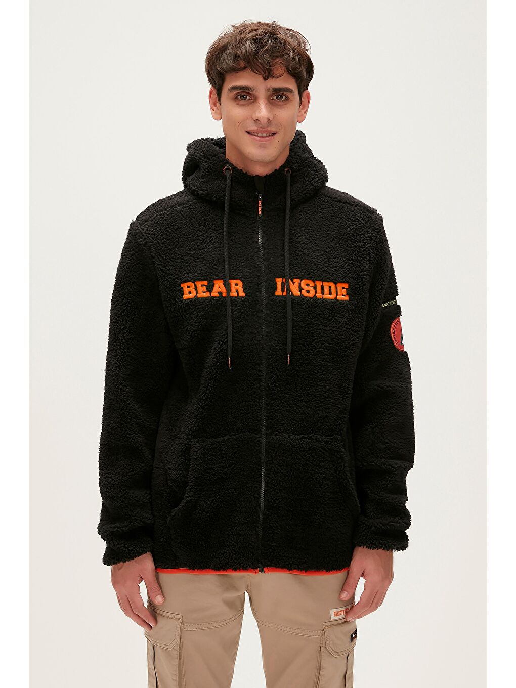 Bad Bear Siyah Shaggy Plush Full-Zip  Siyah Pelüş Erkek Kapüşonlu Sweatshirt