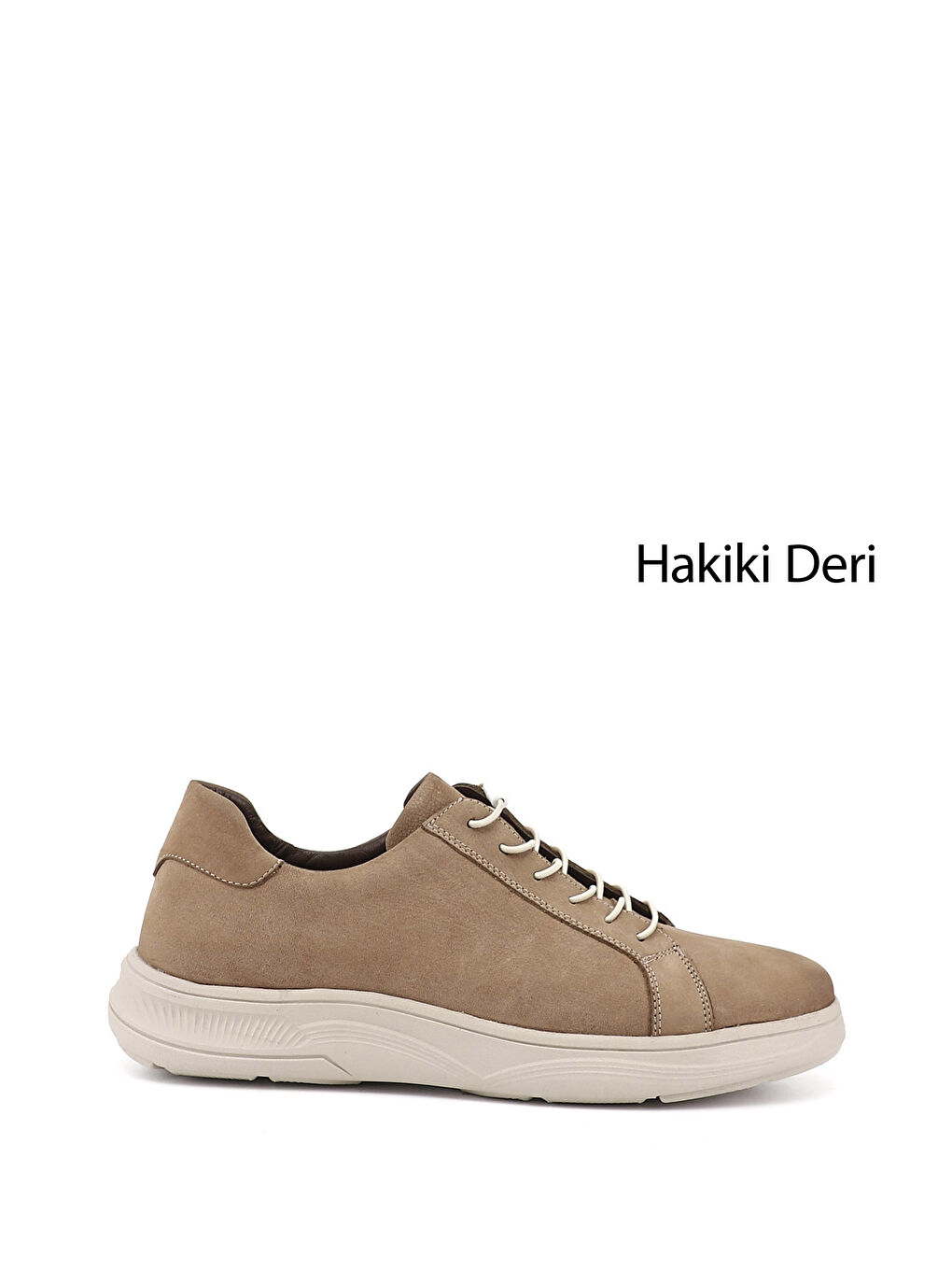 Ekru Erkek KUM-SİYAH Bağcıklı Hakiki Deri Sneaker