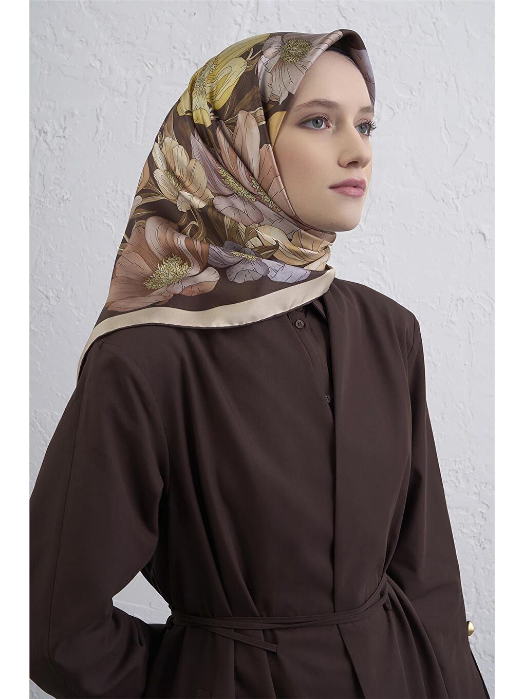 Kahverengi Saf İpek Sura Eşarp 9403D 36-1