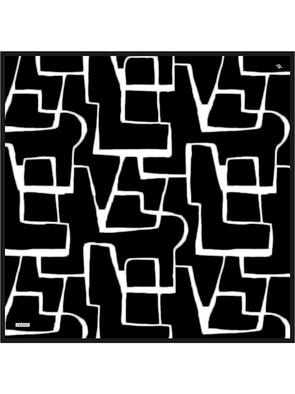 Siyah Geometrik Desenli Saf İpek Twill Eşarp 9441D 05-3