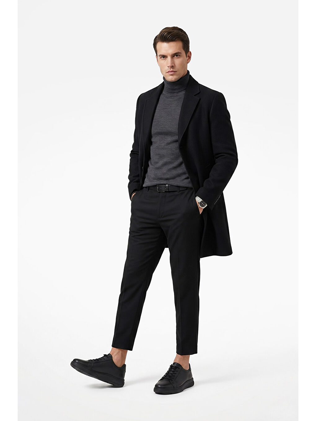 Siyah Erkek SİYAH Bağcıklı Hakiki Deri Sneaker-2