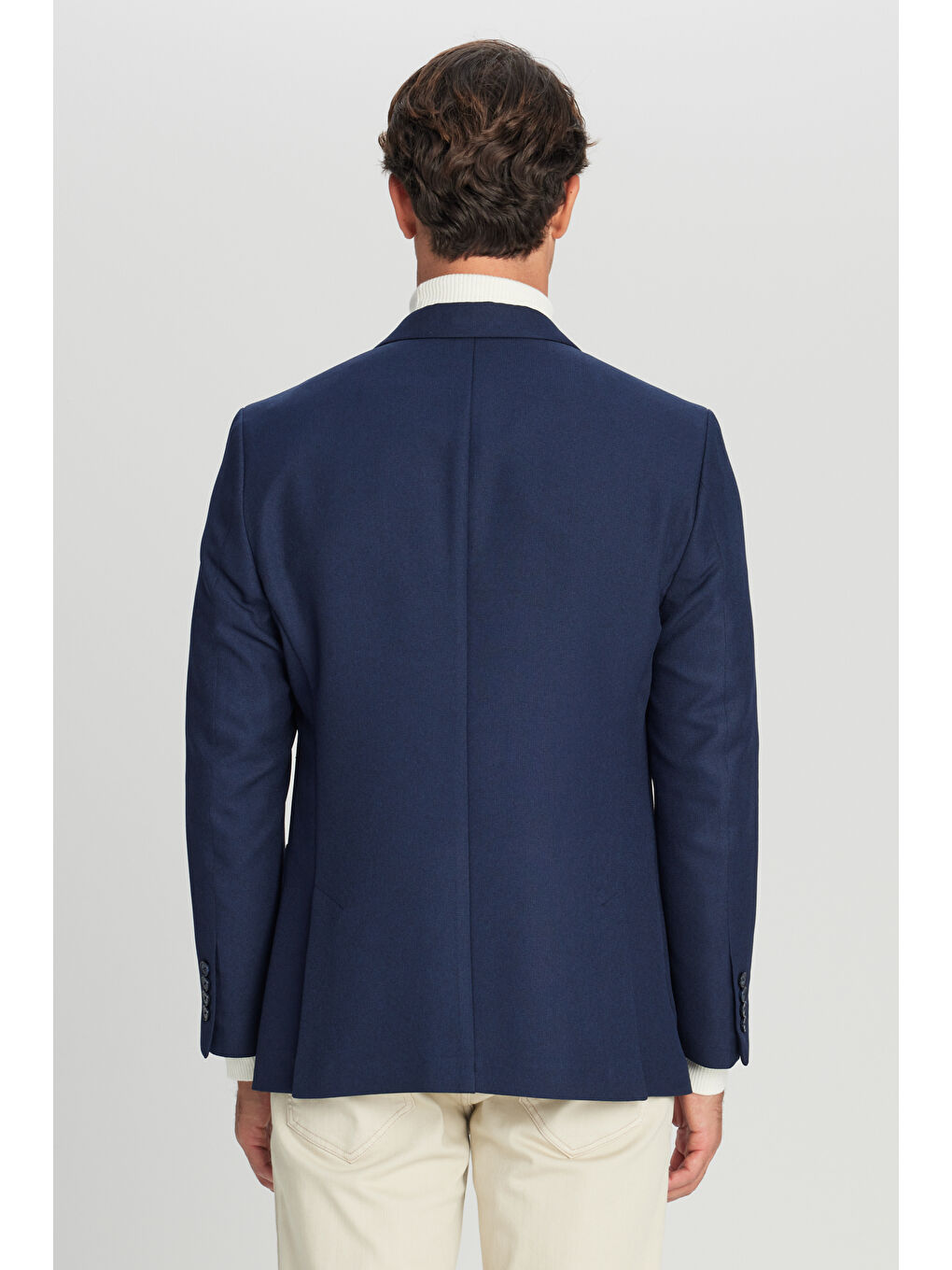 Erkek Lacivert Slim Fit Dar Kesim Mono Yaka Torba Cepli Blazer Ceket-4