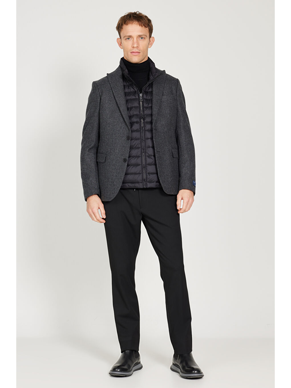 Erkek Antrasit Slim Fit Dar Kesim Kırlangıç Yaka Desenli Yünlü Ceket-1