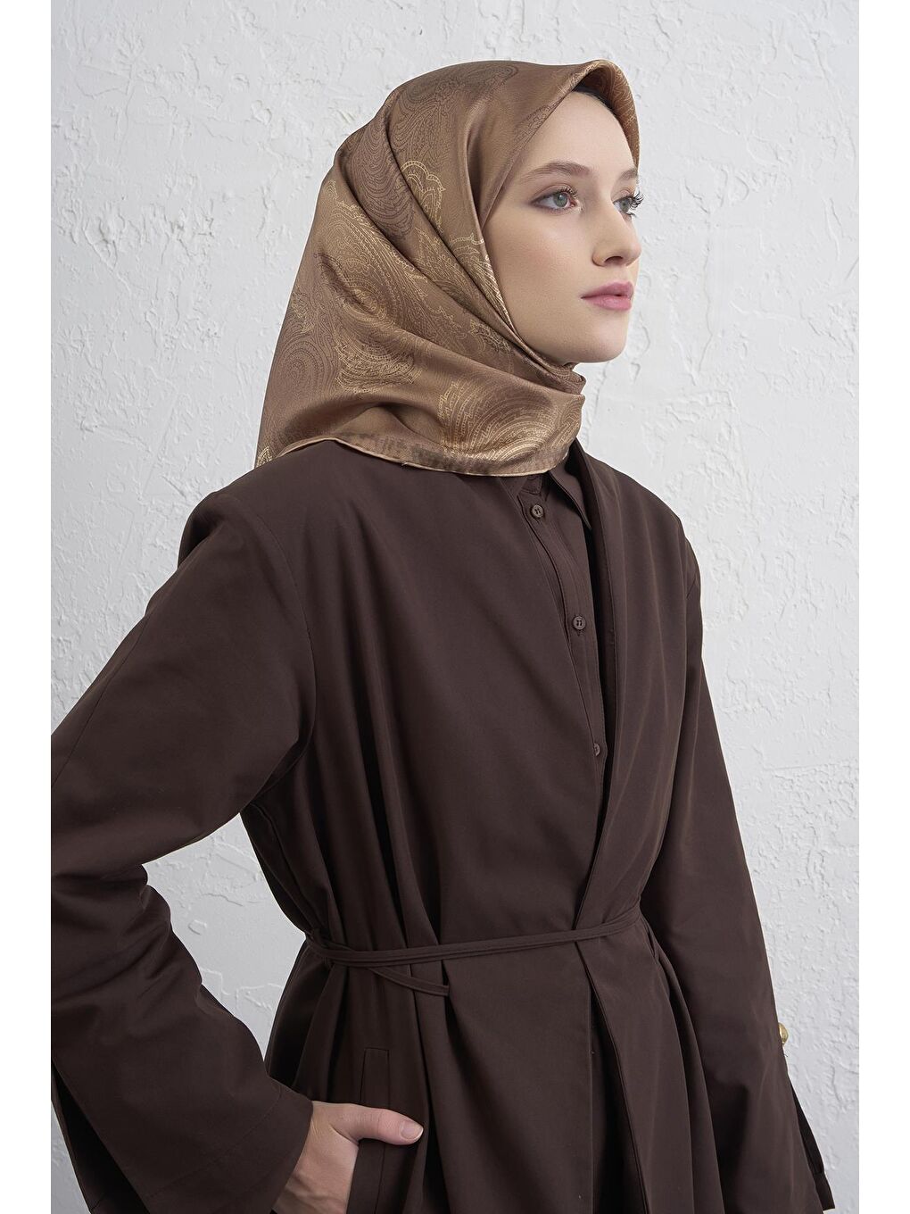 Kahverengi Saf İpek Sura Eşarp 9428D 38-1