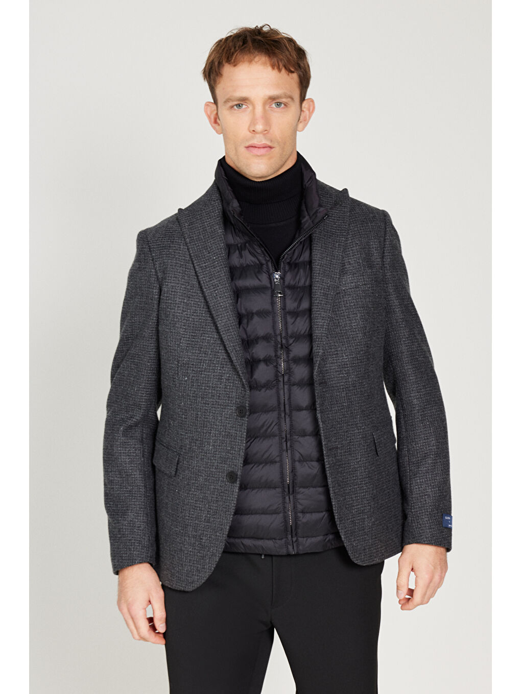 Erkek Antrasit Slim Fit Dar Kesim Kırlangıç Yaka Desenli Yünlü Ceket-2