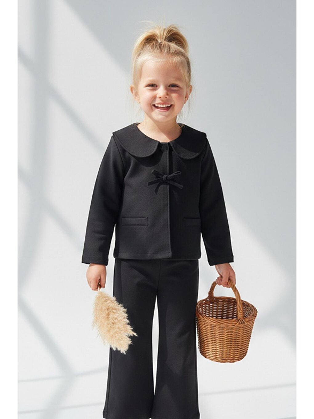 Kız Çocuk Premium Kumaş Siyah Ceket Ve Pantolon 2'Li Takım