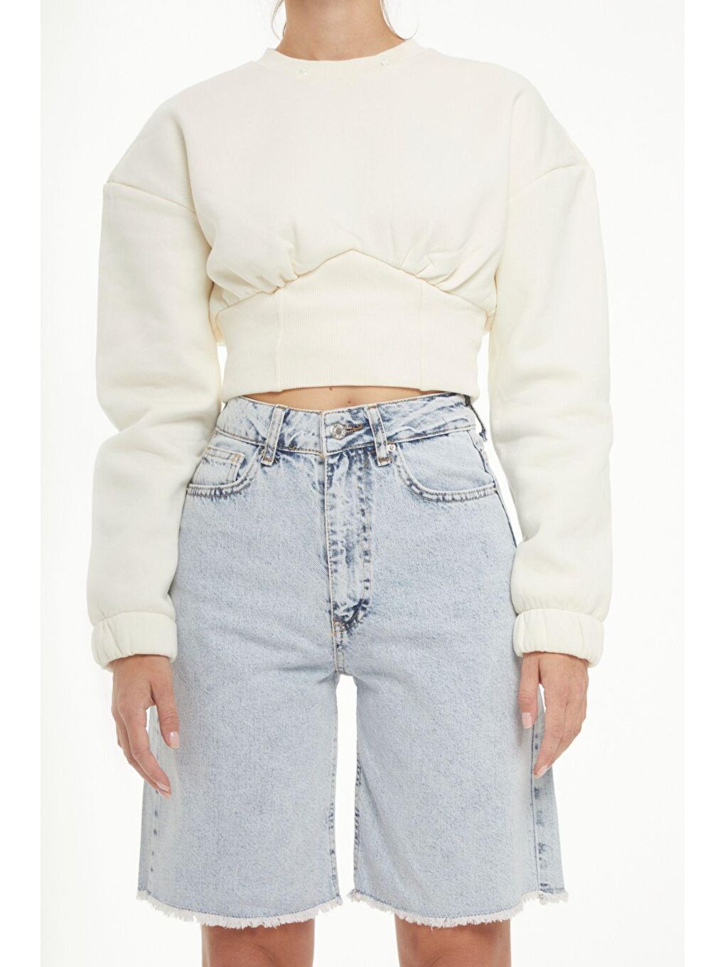 Mavi Kadın Snow jean Rengi Midi Boy Yüksek Bel Jean Şortolon-2