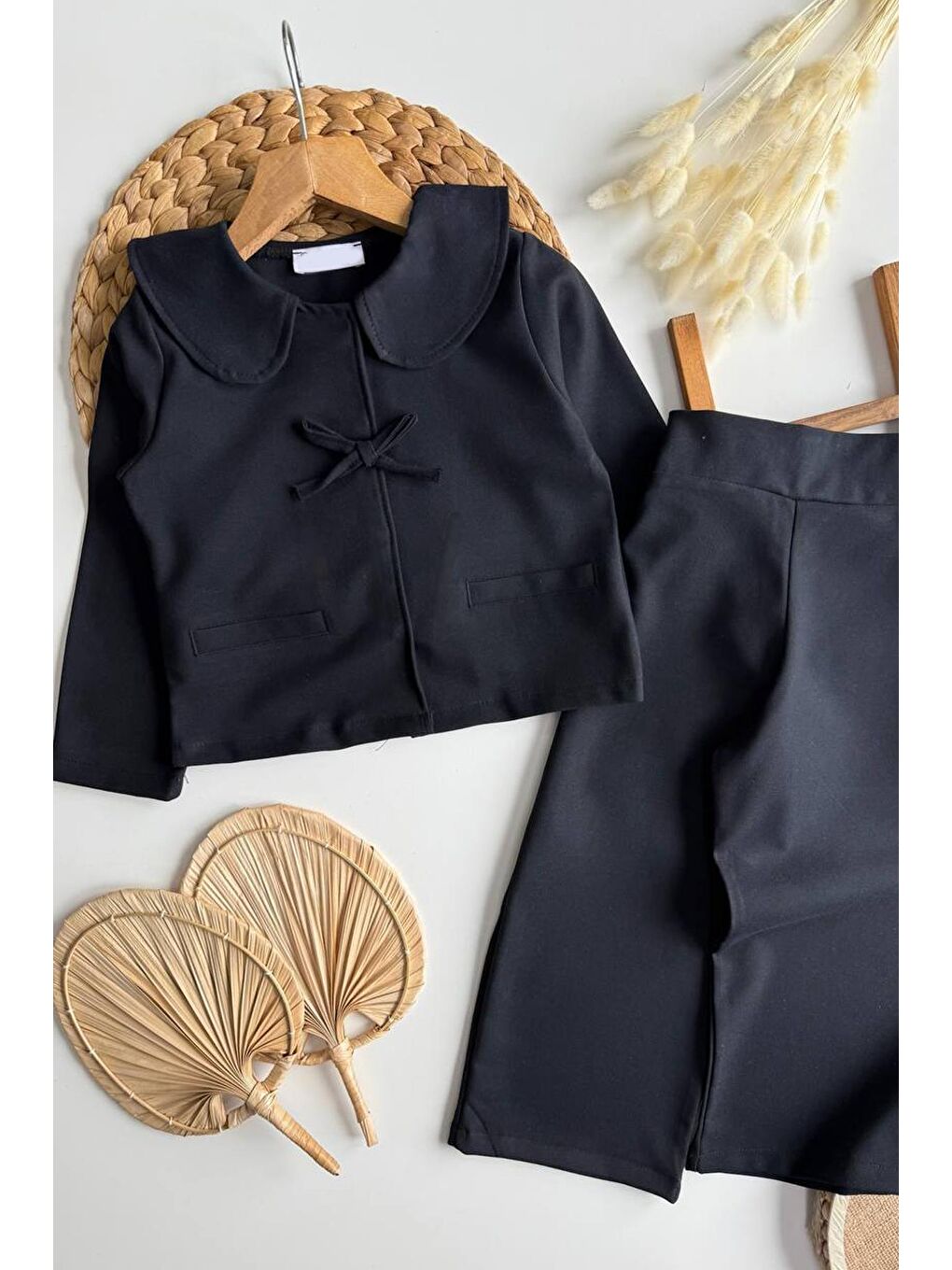 Kız Çocuk Premium Kumaş Siyah Ceket Ve Pantolon 2'Li Takım-1