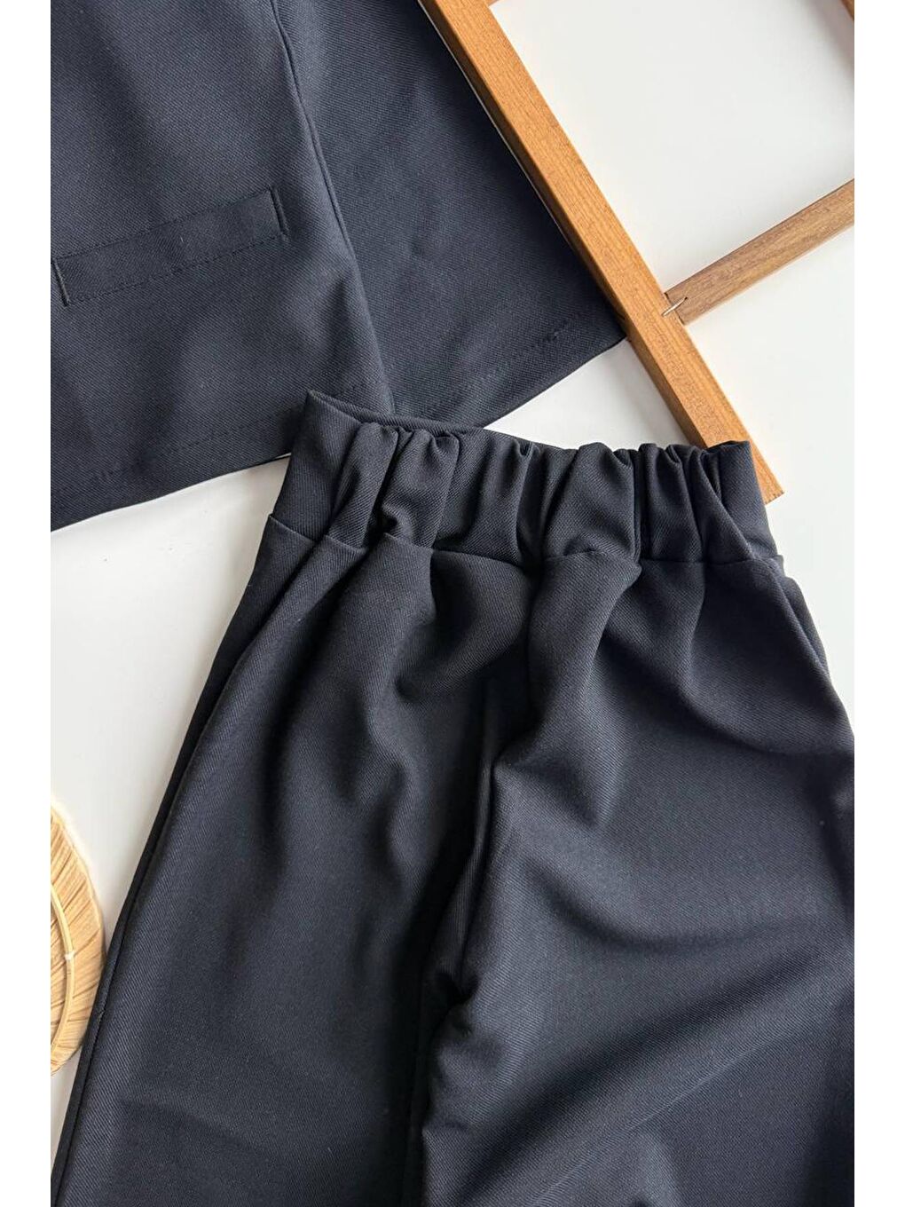 Kız Çocuk Premium Kumaş Siyah Ceket Ve Pantolon 2'Li Takım-3