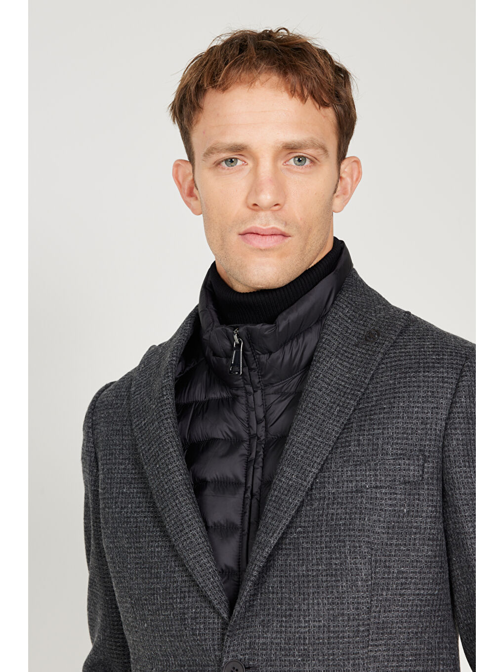 Erkek Antrasit Slim Fit Dar Kesim Kırlangıç Yaka Desenli Yünlü Ceket-5