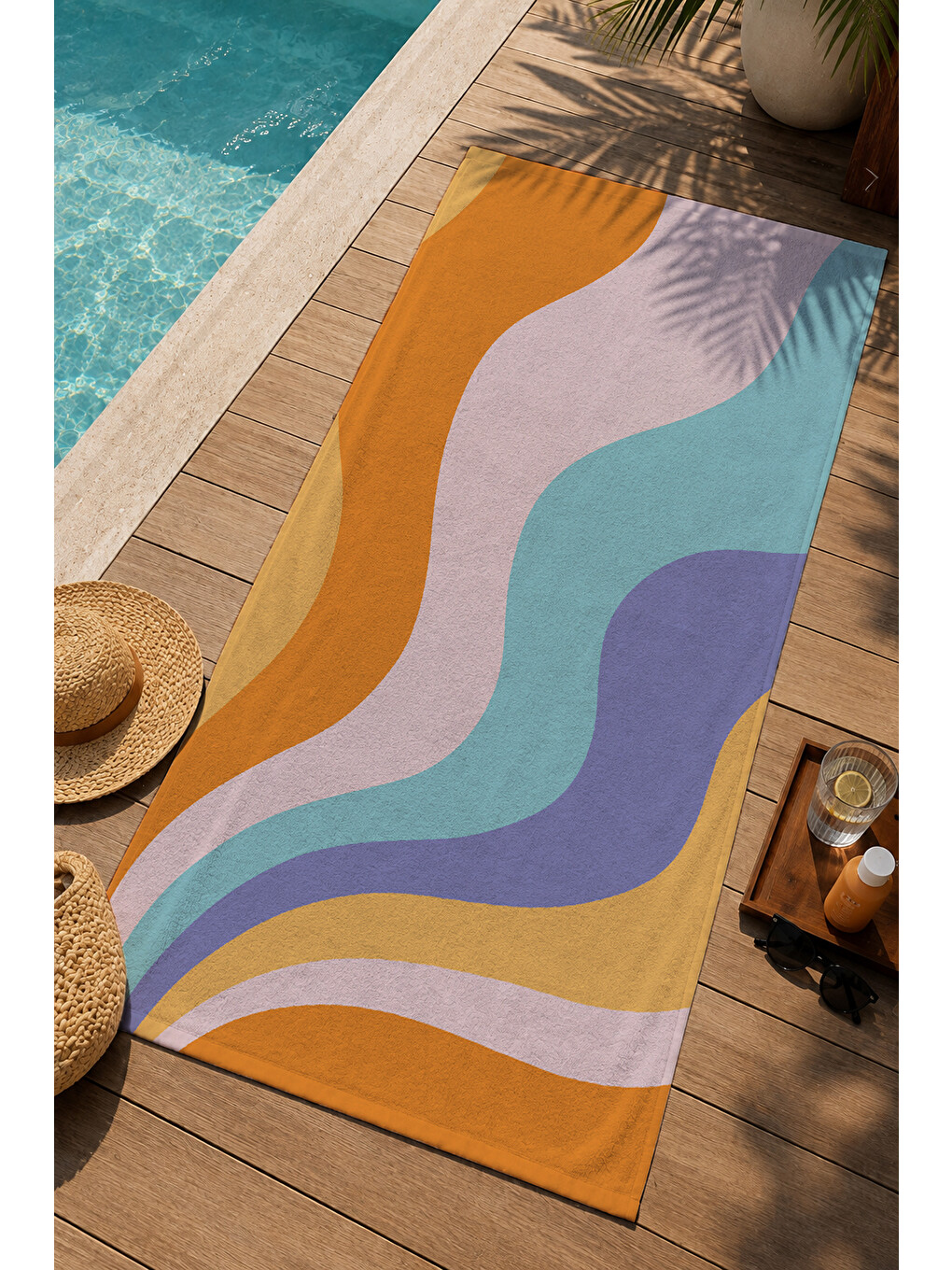 Retro Turuncu Pembe Mint Lila Dalgalı Soyut Desenli 70x150 Cm Dijital Baskılı Plaj Ve Banyo Havlusu-2