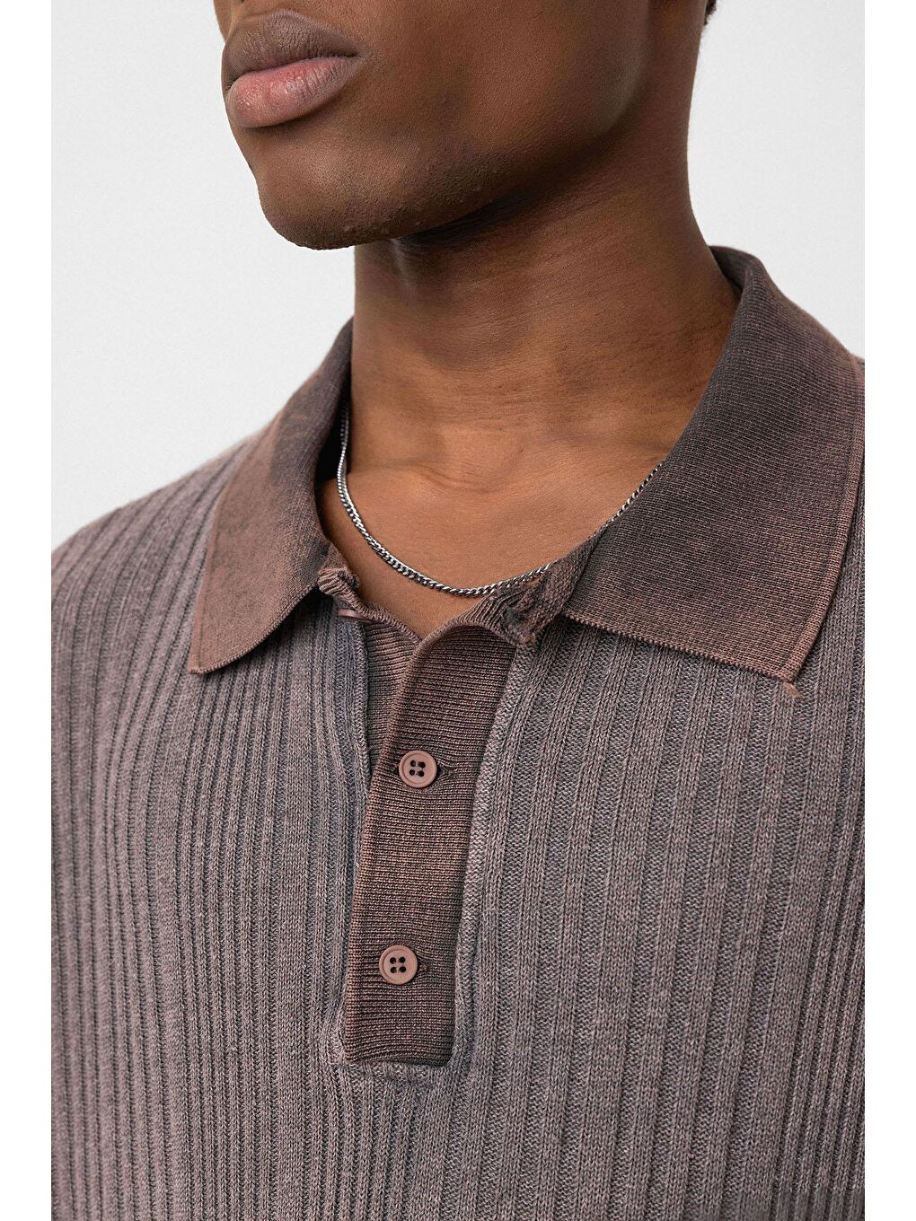 Kahverengi Polo Yaka Oversize Triko Kahve-5