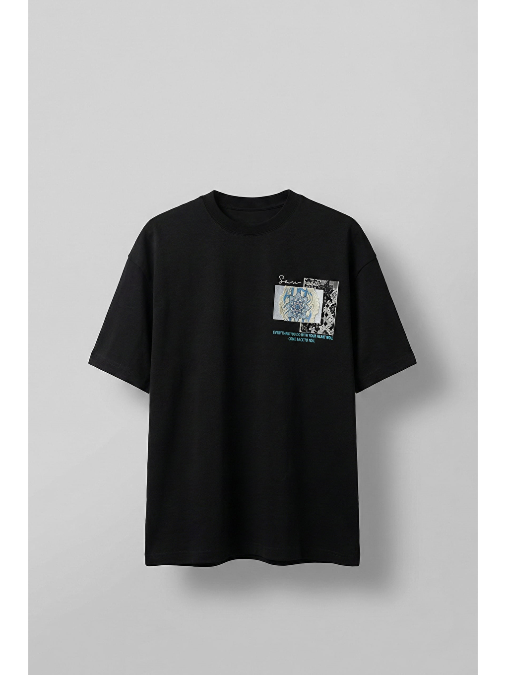 Erkek Oversize Nakış Detaylı Anadolu Motifi T-Shirt Siyah-1