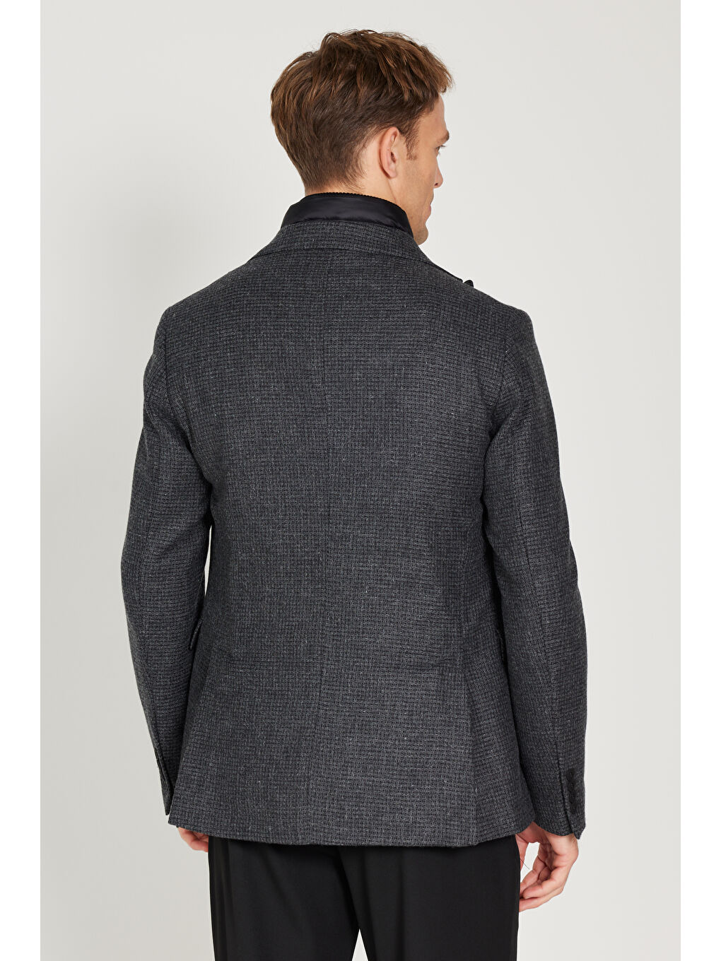 Erkek Antrasit Slim Fit Dar Kesim Kırlangıç Yaka Desenli Yünlü Ceket-6