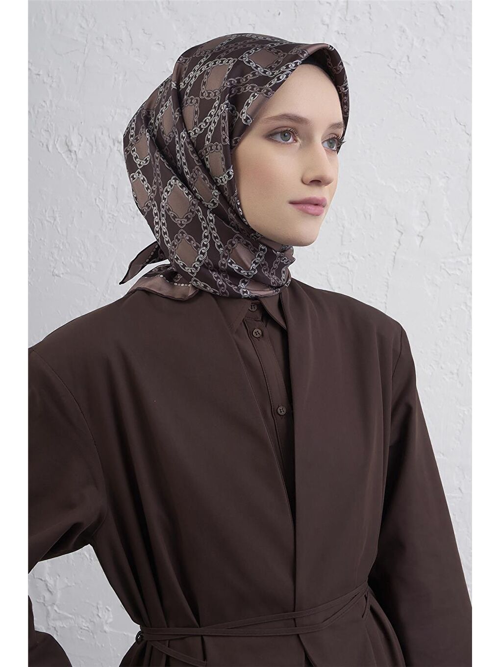 Kahverengi Saf İpek Sura Eşarp 9410D 87-1