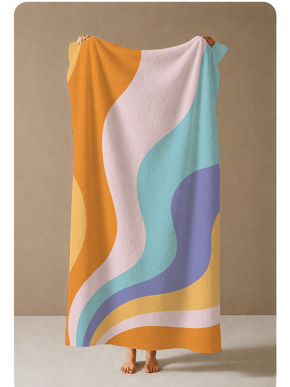 Retro Turuncu Pembe Mint Lila Dalgalı Soyut Desenli 70x150 Cm Dijital Baskılı Plaj Ve Banyo Havlusu-3