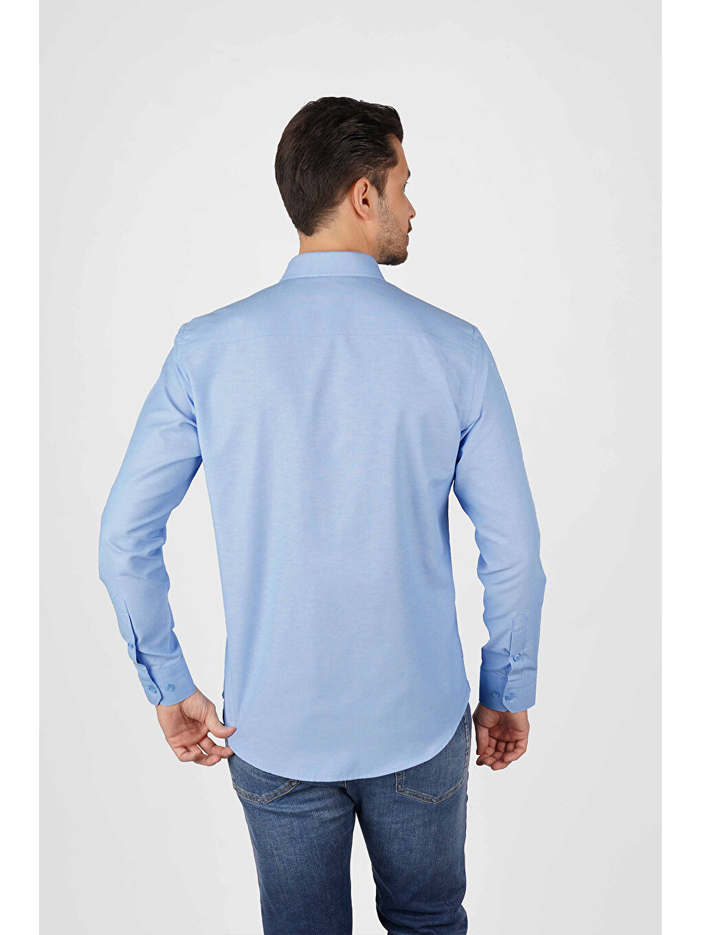 Koyu Mavi Yaka Düğmeli Premium Şamre Slimfit Erkek Gömlek-4