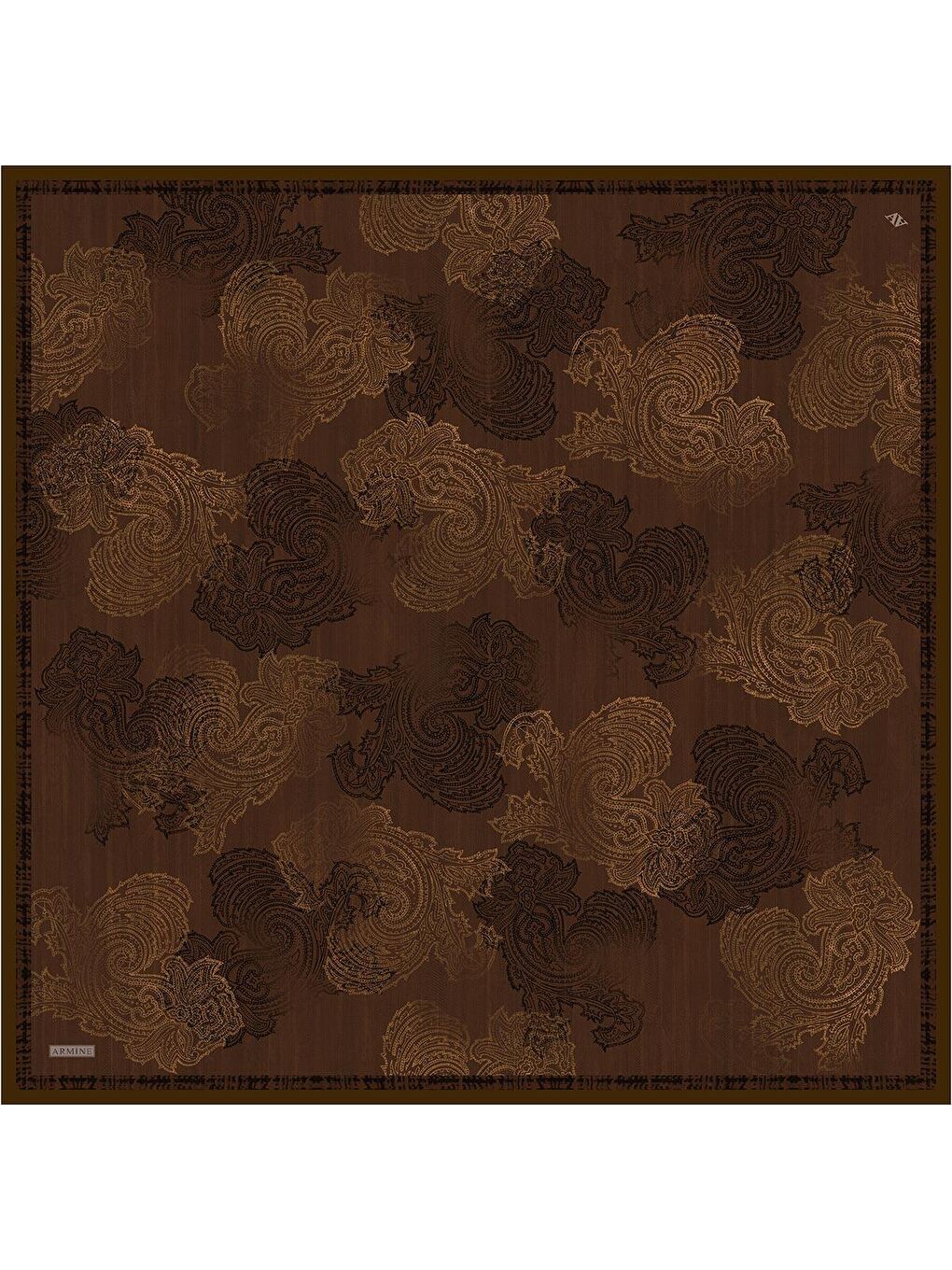 Kahverengi Klasik Desenli Saf İpek Twill Eşarp 9428D 80-3