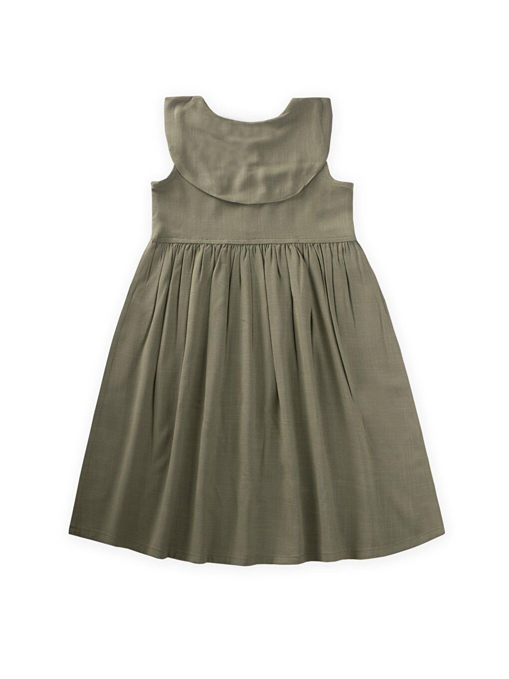 Haki Kız Çocuk Nakışlı Keten Elbise-1