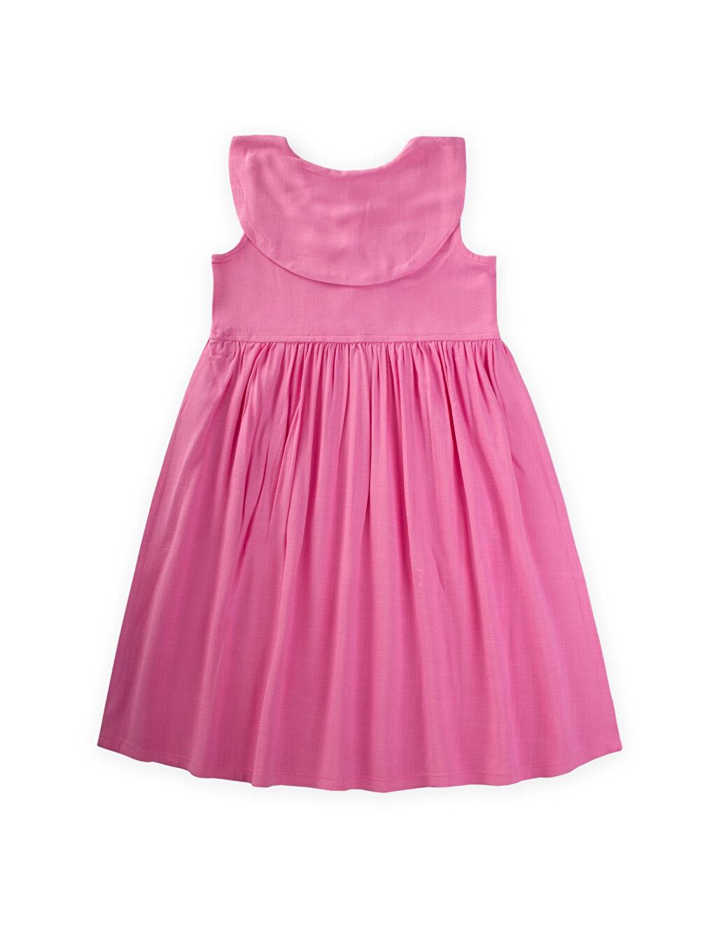 Pembe Kız Çocuk Nakışlı Keten Elbise-1