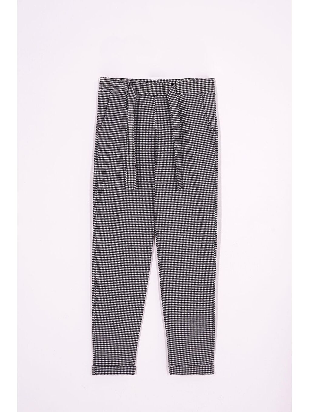 Ekose Desenli Double Paça Siyah Renk Kız Çocuk Pantolon