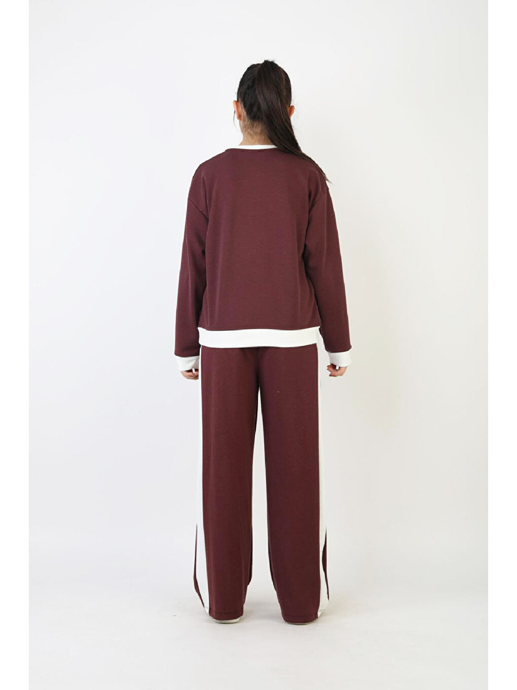 Mürdüm Kız Çocuk Garni Detaylı ve Geniş Paçalı Alt-Üst Takım 12502-4