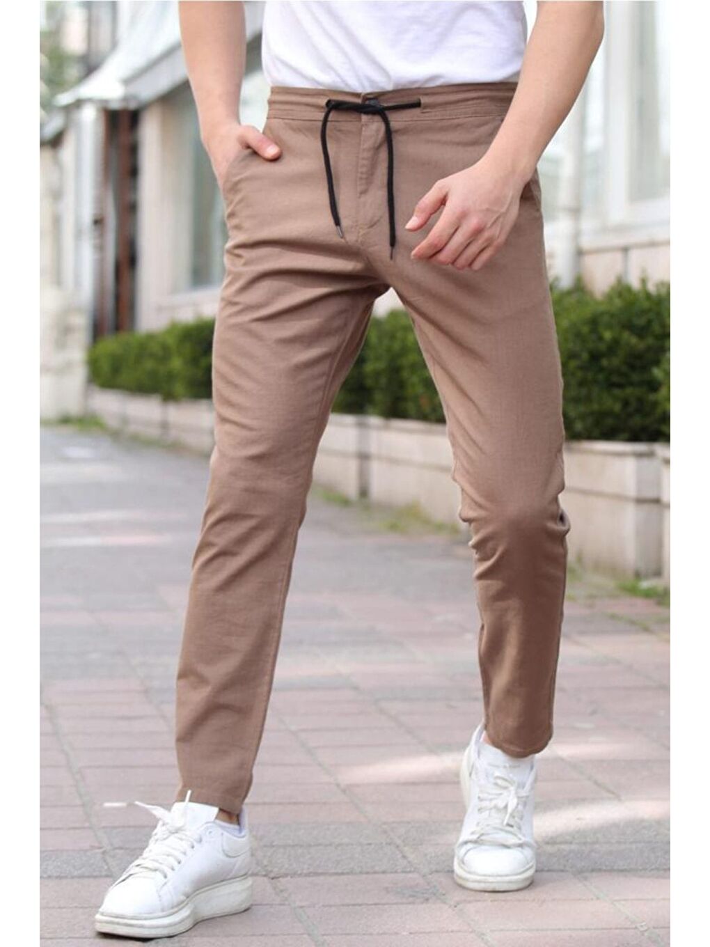 Kahverengi Erkek Eganis Ipli Jogger Düğmeli Kumaş Pantolon jggrkmpnt01r0434-1