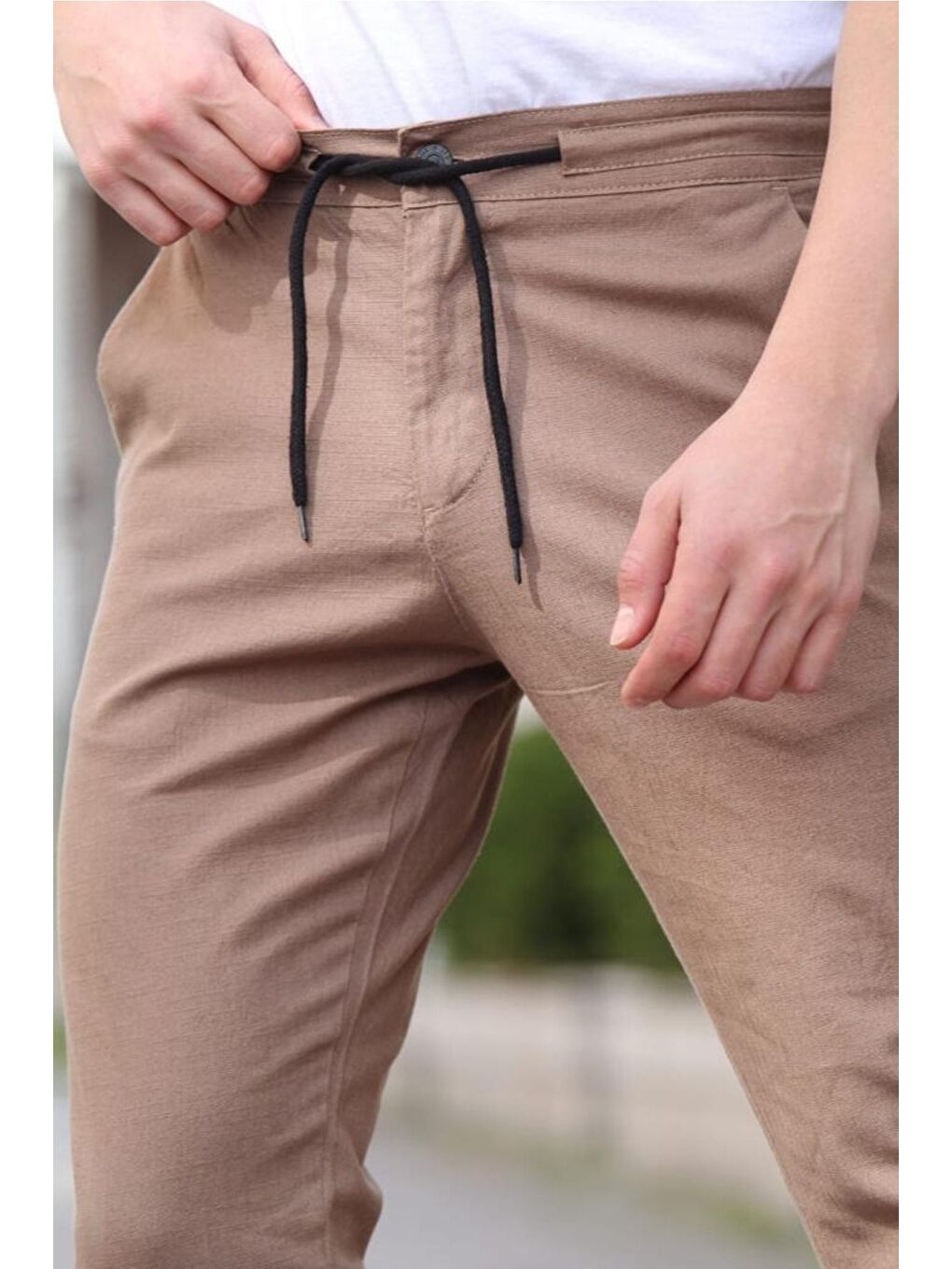 Kahverengi Erkek Eganis Ipli Jogger Düğmeli Kumaş Pantolon jggrkmpnt01r0434-2