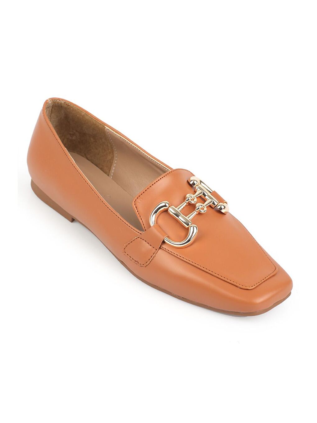 Kahverengi Küt Burunlu Ön Toka Aksesuarlı Kadın Loafer Ayakkabı-2