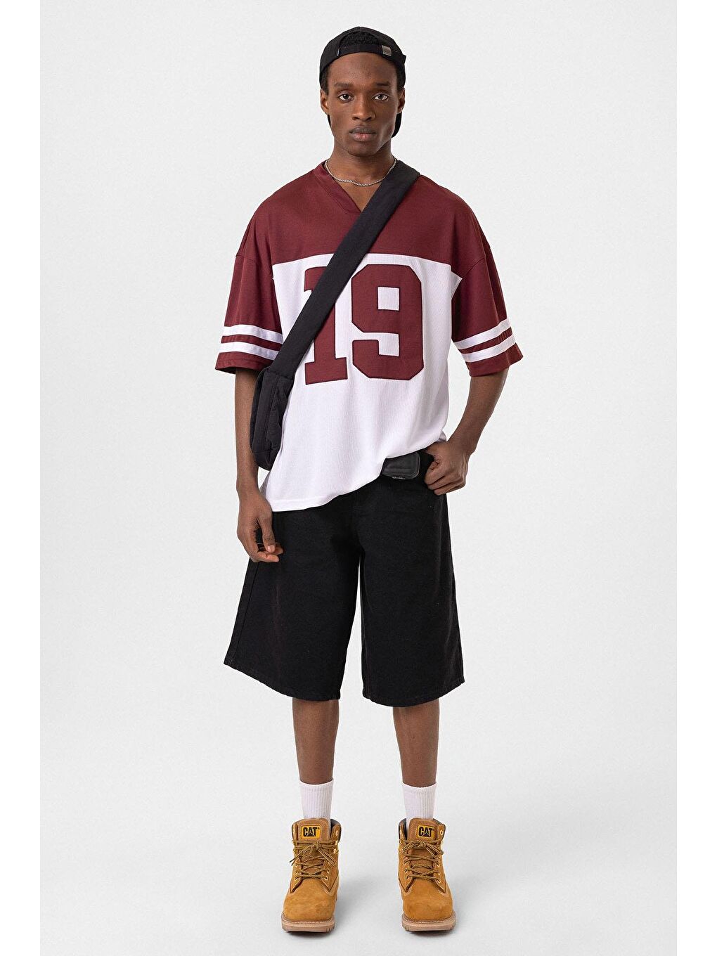 Baskılı Oversize Forma Tişört Bordo