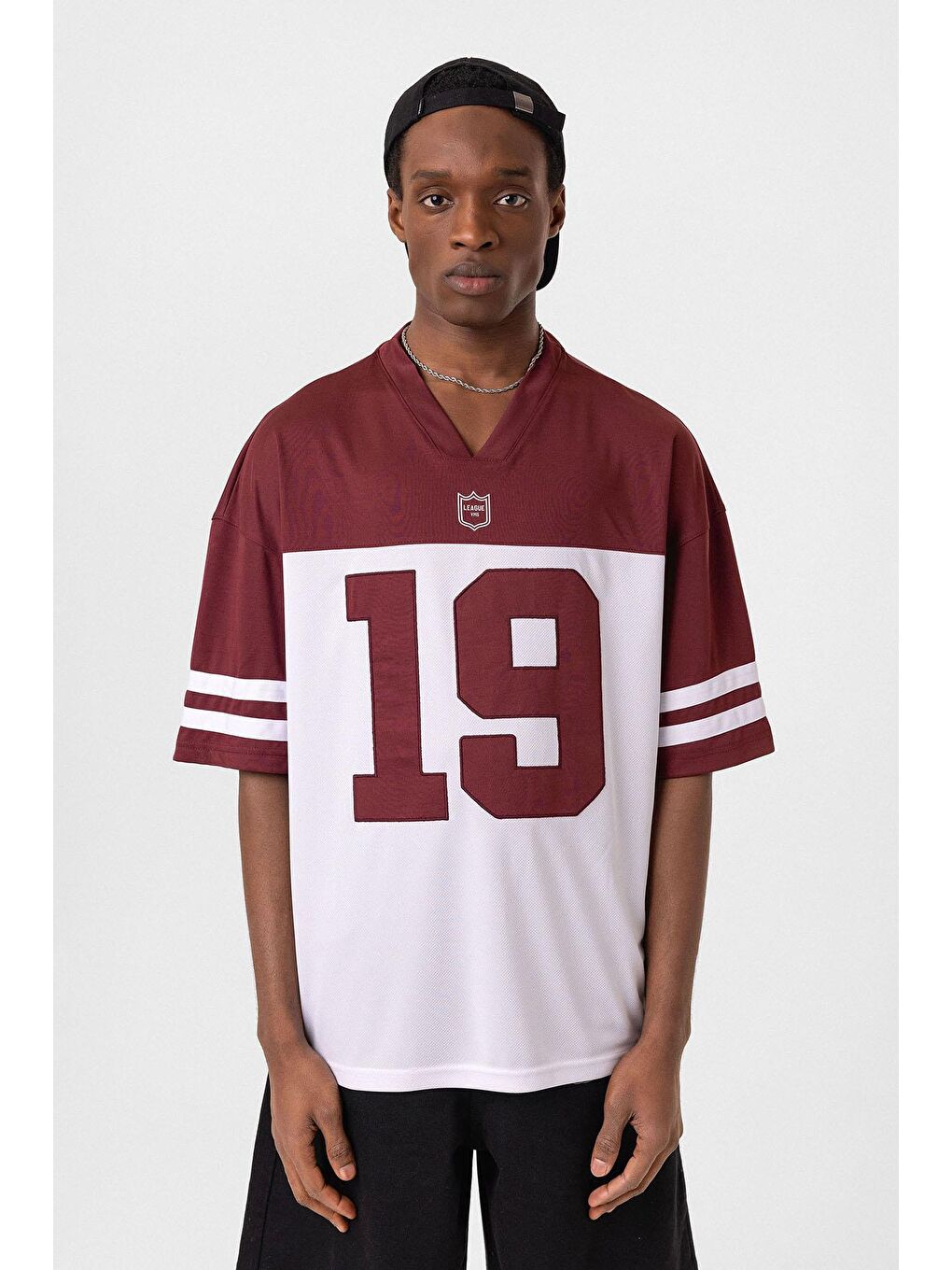 Baskılı Oversize Forma Tişört Bordo-2