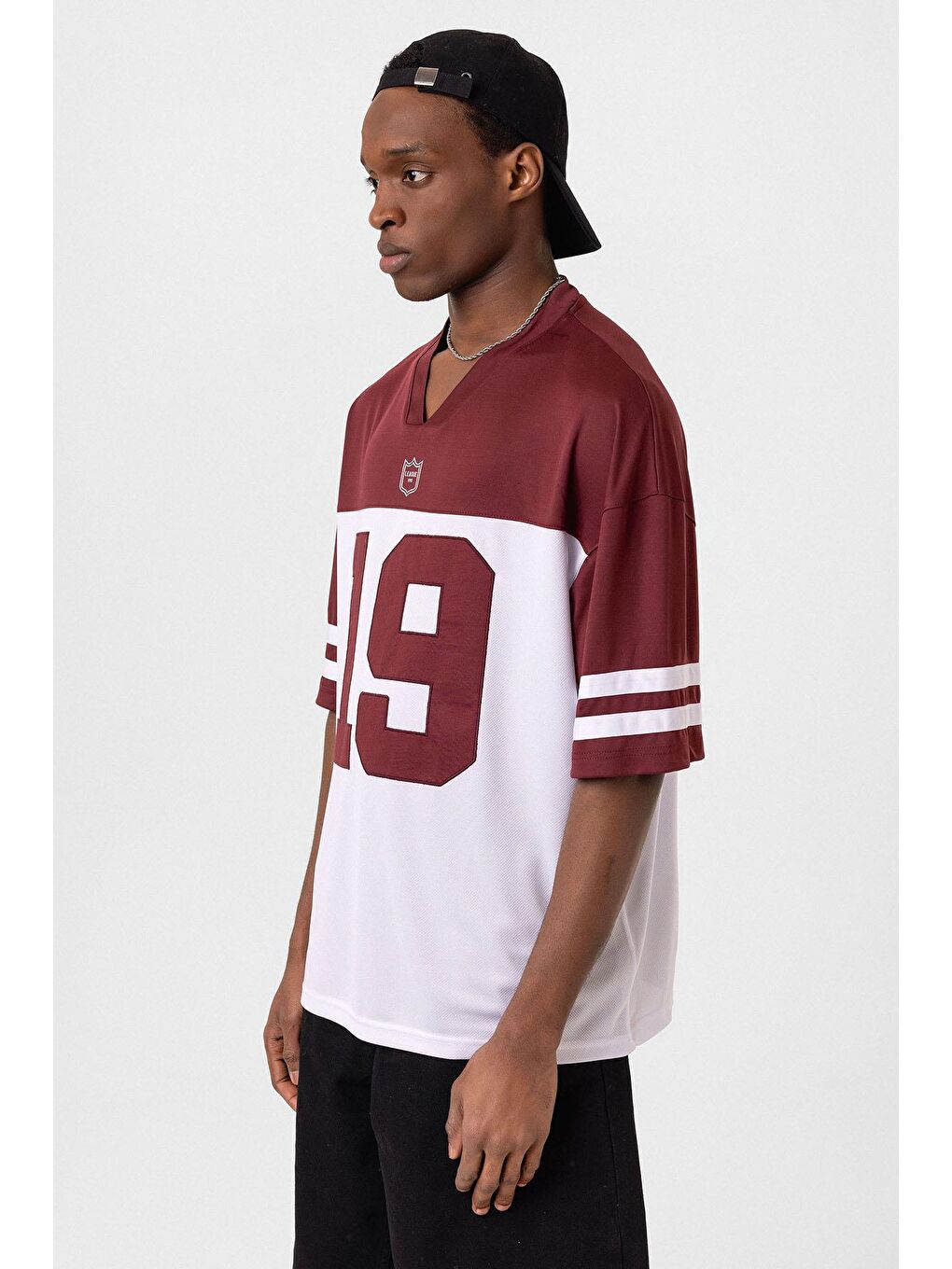 Baskılı Oversize Forma Tişört Bordo-3