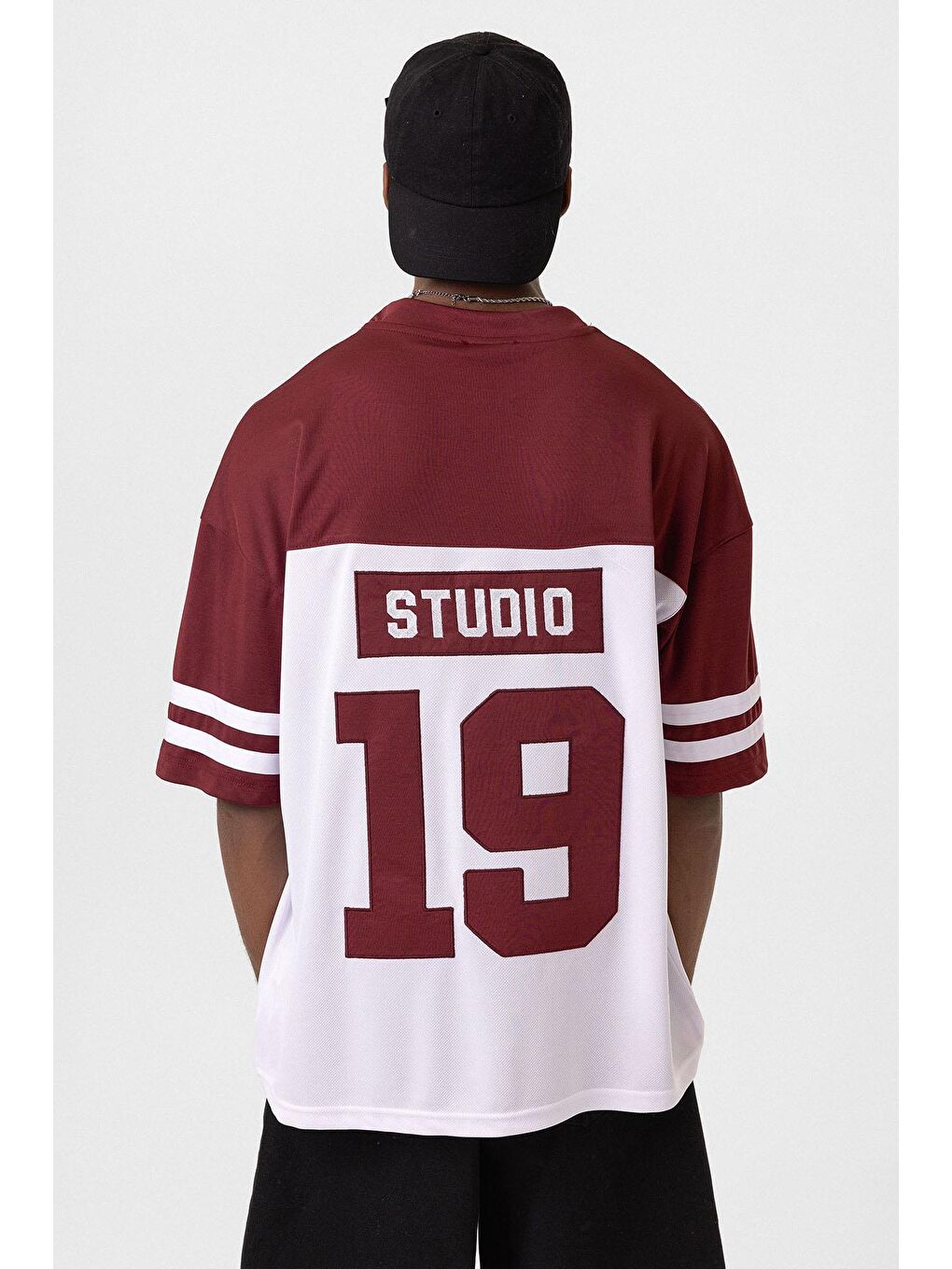 Baskılı Oversize Forma Tişört Bordo-4