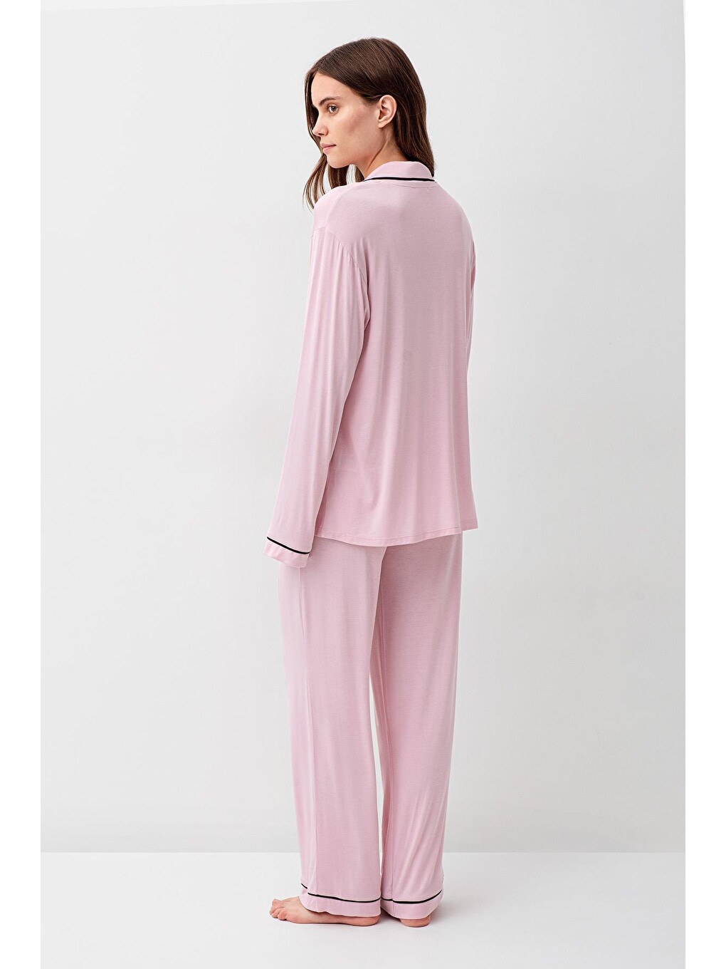 Pembe Uzun Kollu Düğmeli Esnek Elastanlı Viskoz Soft Pijama Takım 18207-2