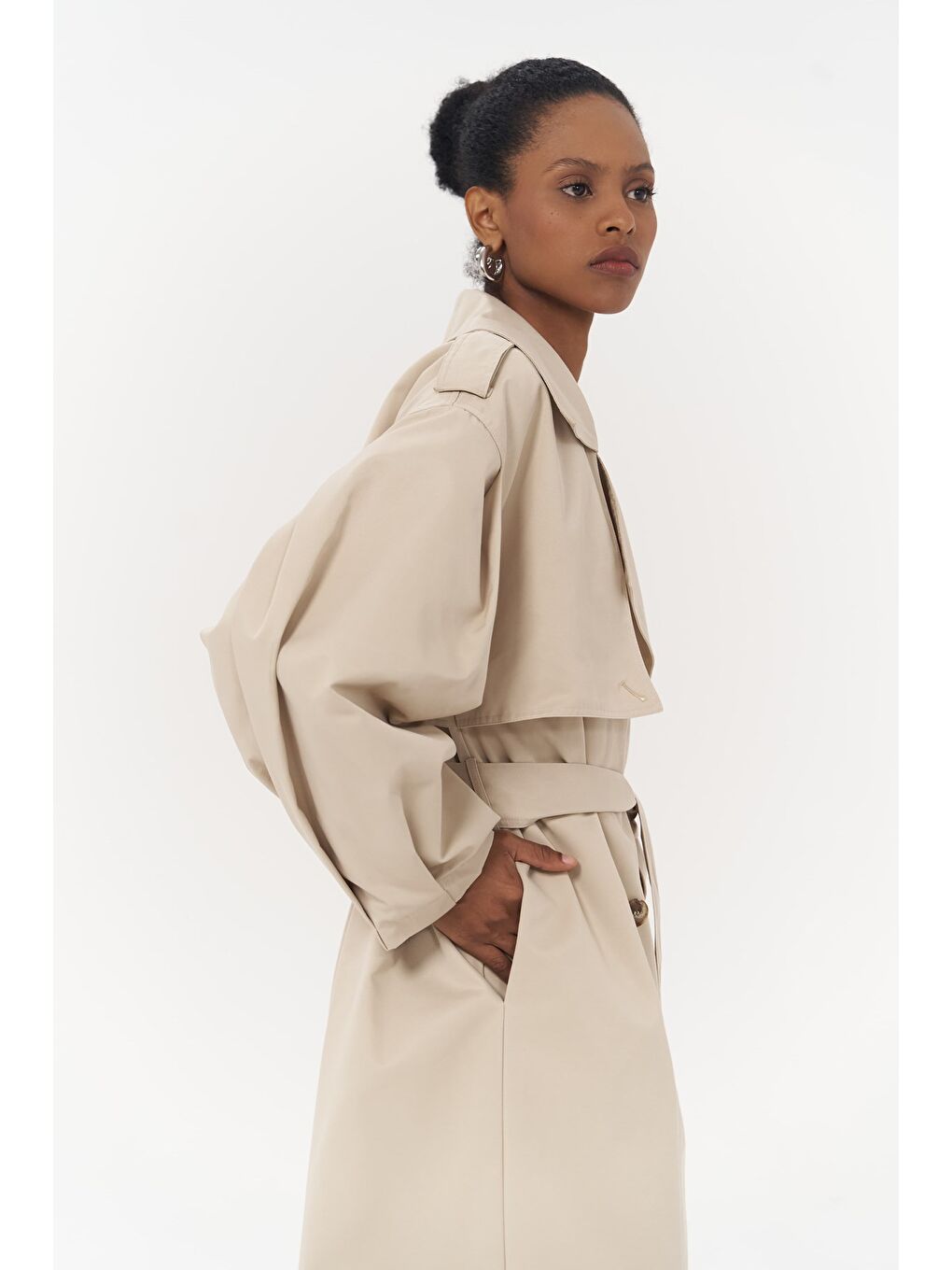 Aubree Bej Oversize Trençkot-6