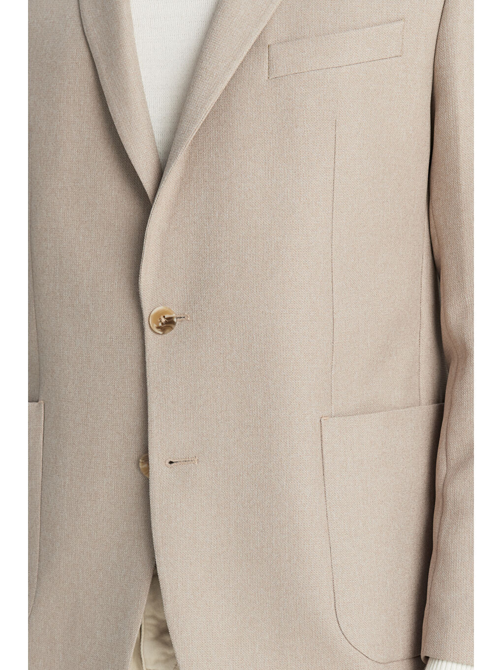 Erkek Bej Slim Fit Dar Kesim Mono Yaka Torba Cepli Blazer Ceket-4